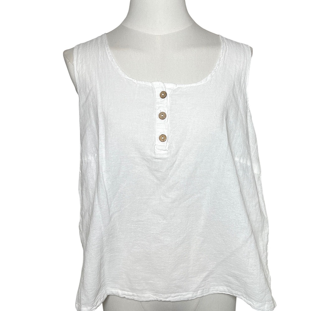 Sea Breeze California White Cotton Henley Tank Textured Boho Small S